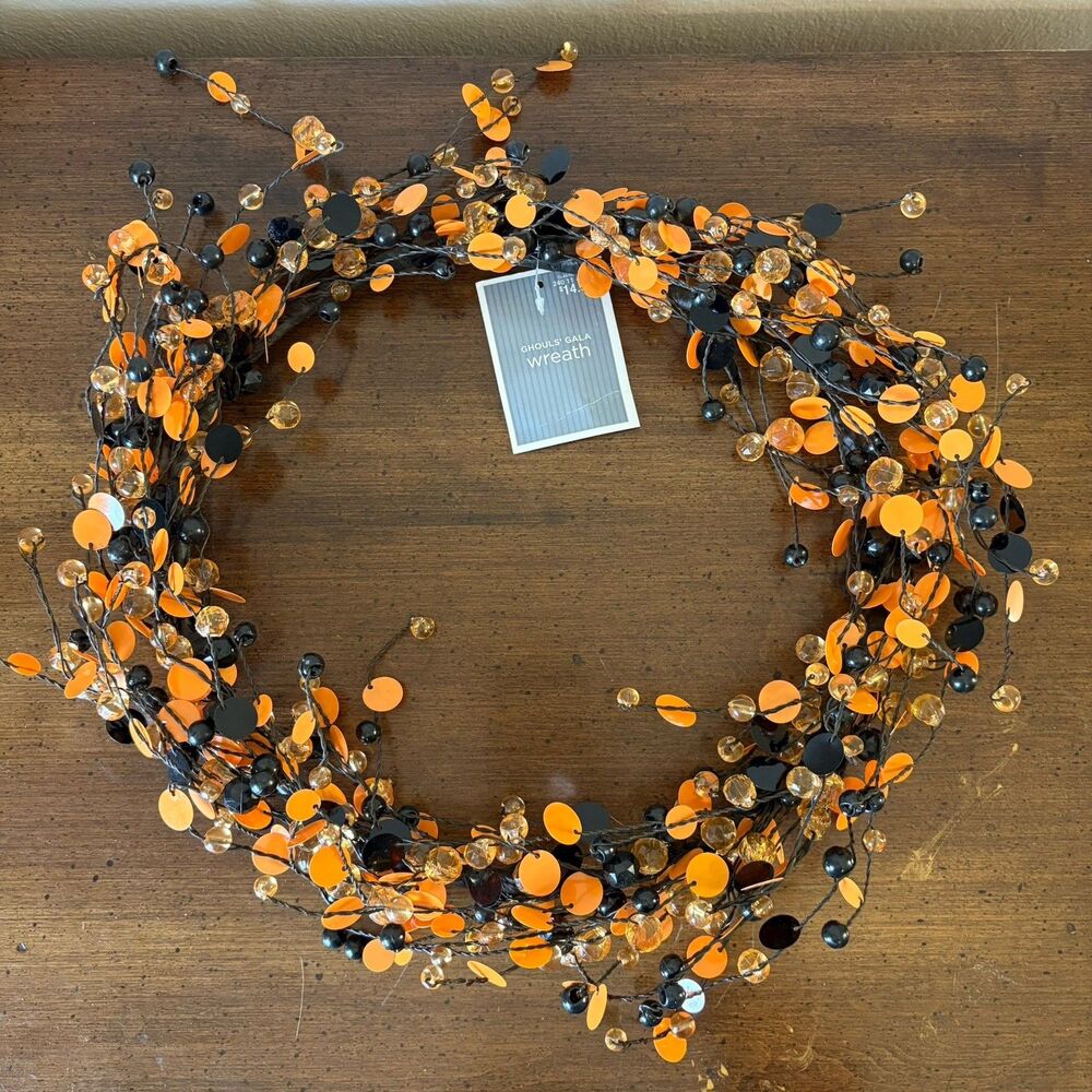Halloween 14” Beaded Wreath Ghouls Gala Target New With Tags Orange Black